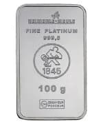 Platinabaar 100 gram van Heimerle + Meule, zuiverheid 999,5, platina verkopen en inkoop tegen actuele koers